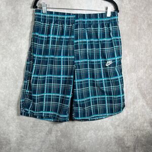Nike Board Shorts‎ Mens Size Large Blue Green Plaid Drawstring Pockets Swoosh